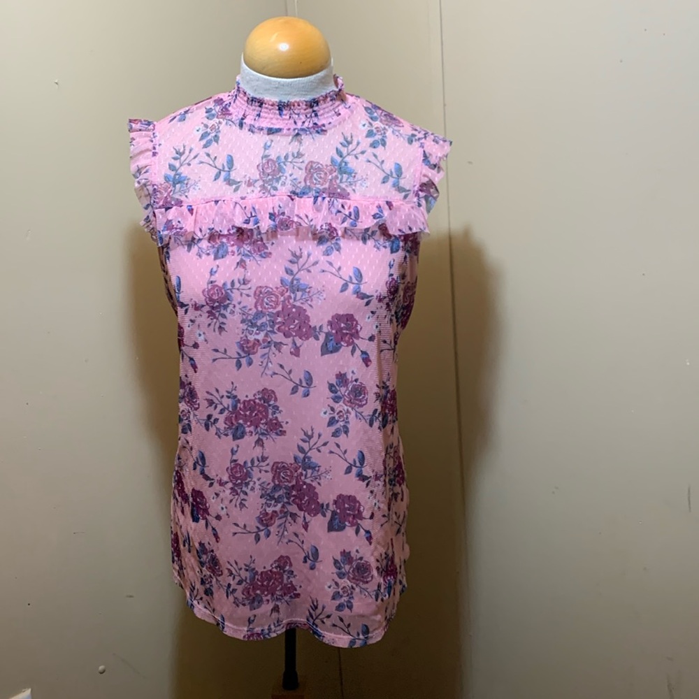 Floral, blouse, pink background XXL 19